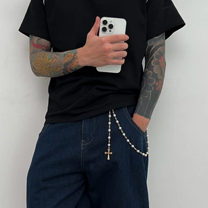 Hip Hop Hosette Mit Legierung Kreuz Anhänger Und Künstliche Perlen Künstliche Perlen Streetwear Punk Taille Zubehör