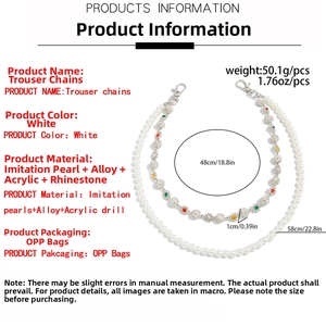 Double-layered trouser chain detail with white faux pearls and rhinestone charms