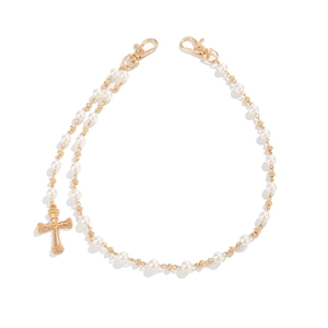 Chaîne de taille hip-hop avec perles et croix dorée pour un style urbain tendance