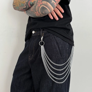 Silver multi-layer stainless steel trouser chain with lobster clasp for street style jeans