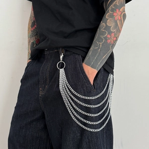 Hip Hop Men Multi-Layer Metal Trouser Chain Silver Punk Style Jeans Hanging Decorative Belt Chain For Streetwear Accessories