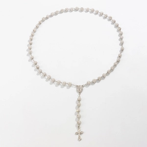 Collana rosario da uomo con strass in acrilico, perline d'argento e ciondolo a croce