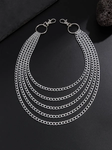 Close-up of silver multi-layer aluminum pants chain with lobster clasps and stone decor