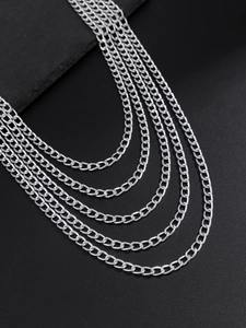 Close-up of layered silver aluminum curb chain trousers chain with multi-tier link detail