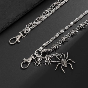 Gothic punk spider pendant trousers chain with double layers and silver metal lobster clasps