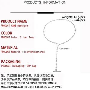 Detailed size parameters for the 70cm heart chain necklace with sparkling rhinestones