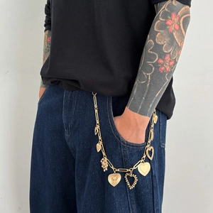 Catena per Pantaloni con Ciondolo a Cuore Hip Hop Uomo Lega Charms a Cuore Jeans Catena in Vita Accessorio per Cintura in Metallo