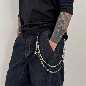 Men Double Layer Spider Trouser Chain Alloy Gothic Punk Jean Chain Streetwear Silver Waist Accessory Jewelry For Men Boys