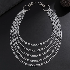Multi-layer silver aluminum wallet chain with five tiered links and lobster clasps