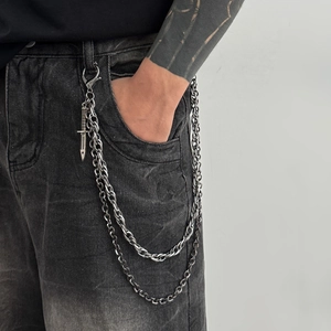 Gothic punk layered waist chain with dagger pendant for men’s streetwear jeans