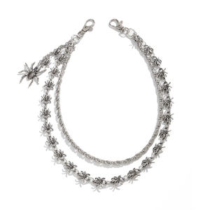 Double-layered spider chain for men featuring silver metallic pendants and lobster clasps