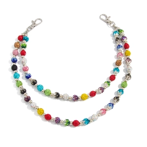 Hip hop style double layer trousers chain featuring colorful crystal studded disco balls