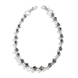 Silver punk style belt chain featuring hollow crown beads and durable lobster clasps