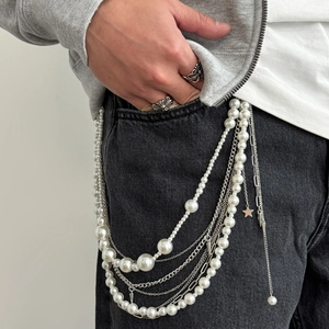Chaîne de pantalon multicouche style urbain avec perles, étoiles et pendentifs en métal