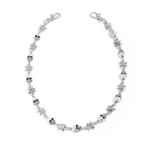 Punk silver alloy skull and barbed wire trousers chain with large lobster clasps