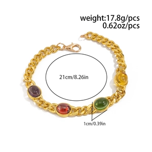 Gold curb chain bracelet with colorful gemstones and lobster clasp, 21cm length detail
