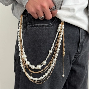 Chaîne de Pantalon Multicouche en Künstliche Perle d'Imitation Unisexe Alliage Métallique Avec Pendentif Étoile Accessoire de Taille Punk