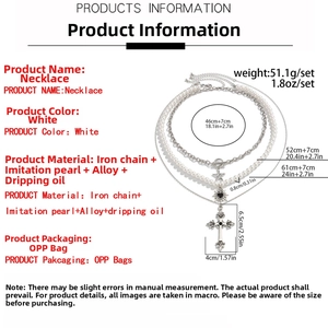 Detailed size specifications for layered cross heart and pearl necklace set for men