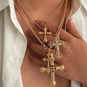 Ensemble de colliers superposés dorés pour hommes avec pendentifs croix style hip hop