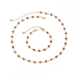 Set collana e bracciale fatti a mano in oro con perline smaltate rosse contro il malocchio