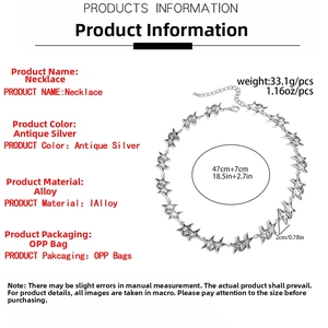 Detailed spec sheet of antique silver star necklace showing weight and dimensions