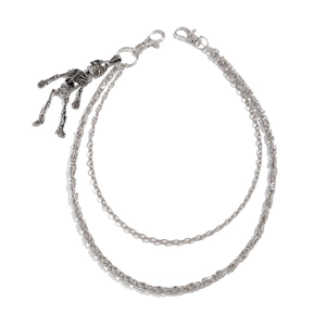 Gothic double layer silver pants chain with skull pendant and lobster clasp hanging