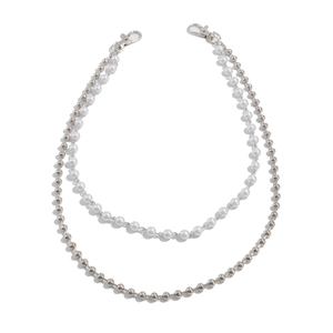 Chaîne de taille hip hop pour homme avec perles blanches et argentées à double rang