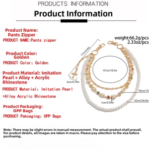 Detailed size specifications for multi-layer gold pearl pants chain with cross pendant