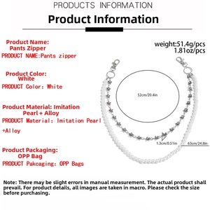 Detailed view of hip hop double-layer trouser chain with pearls and star pendants