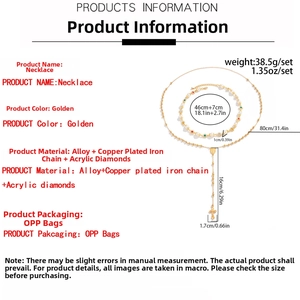 Detailed size chart for golden layered pearl necklace with cross pendant dimensions