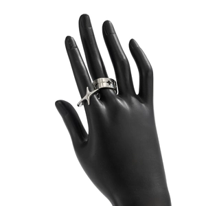 Set of two polished silver stainless steel rings with minimalist four-point star designs