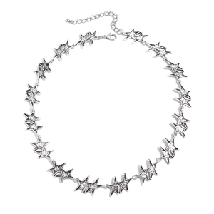 Men's silver star link necklace with sparkling rhinestone inlay and lobster clasp