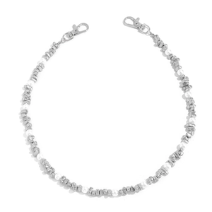 Men's hip-hop style silver metal chain with irregular beads and white pearls for trousers