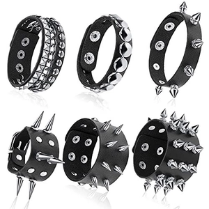 Punk Gothic Leather Bracelet Combination Alloy Spikes Rivet Wristband Skull Metal Chain Handwoven Jewelry For Men Party