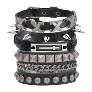 Collection de Bracelets en Cuir à Rivets Punk Hip Hop pour Hommes Tissé à la Main Ajustable Gothic Rock Biker Bijoux Cadeau