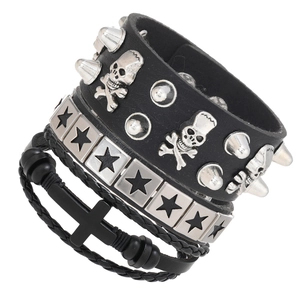 Punk Rock Y2K Goth Bracelet en Cuir Ensemble Pour Hommes Femmes Crâne Croix Pentagramme Clouté Réglable Bijoux
