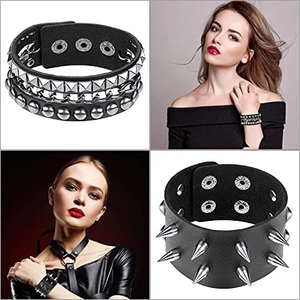 6pcs punk gothic leather bracelet set with silver studs and metal spikes for men women