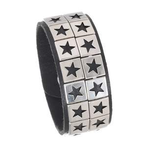 3-piece punk leather bracelet set with metallic studs and star cutouts on black band