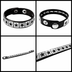 Set di 3 braccialetti punk in pelle PU con borchie a stella argentate e bottoni a pressione
