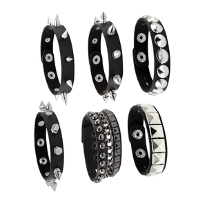 Punk Leather Studded Bracelet For Men Women Gothic Rock Metal Chain Spiked Rivet Bangle Handcrafted Adjustable Streetwear Jewelry Accessory