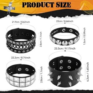 Size chart for multilayer punk style leather bracelets with metal chains and studs
