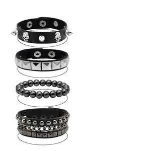 Sizing guide for 4-piece punk bracelet set with studs, skulls and metal chains