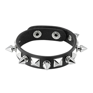 Punk Lederarmband Set mit silbernen Metallstacheln und Nieten für Damen und Herren