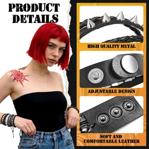 Men's punk leather bracelet set with metallic studs and adjustable buckle details