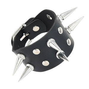 Punk Rock Wide Leather Bracelet For Men Hand-made Adjustable Metal Spike Rivet Cuff Bangle Goth Jewelry Heavy Metal Wristband