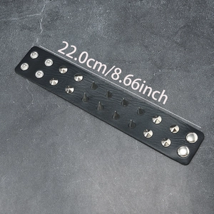 Bracelet punk en cuir PU noir avec clous métalliques et chaînes, longueur de 22 cm