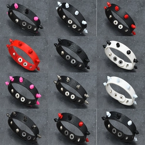 Set of punk leather rivet bracelets in 12 colors with adjustable metal snap buttons