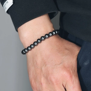 Minimalist tiger eye and volcanic stone beaded bracelet for men with metallic luster