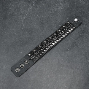 Men's punk PU leather multilayer bracelet with silver chains and metallic studs