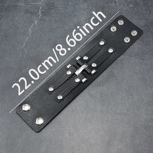 Wide black leather punk bracelet with metal studs and buckle for men and women